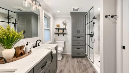 white and gray bathroom remodel